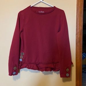 Neon Buddha sweatshirt with button accent & ruffle bottom size medium burgundy.